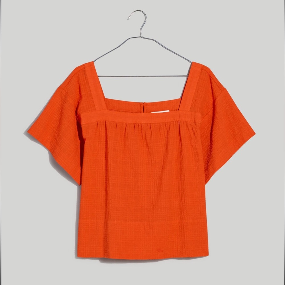 Madewell Square Neck Short Sleeve Popover Top in Windowpane